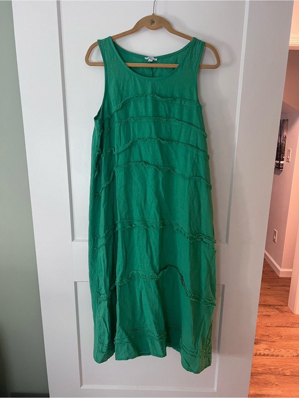 Kaktus Women's Sleeveless Green Tiered 100% Lino/Linen Dress Size Large